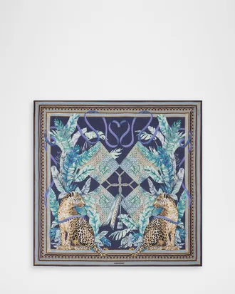 Ferragamo Poised Leopards Print Silk Scarf