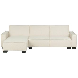 Beliani Beliani - Sof&aacute; Cama Esquinero Tapizado En Tela Beige 3 Plazas Cama En Forma De L Izquierda Romedal