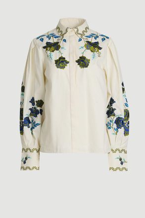 Karen Millen Womens Rose Embroidered Cotton Twill Woven Blouse - White - Size 12 UK