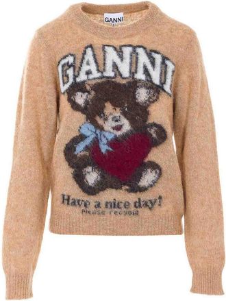 Ganni Camel Graphic Wool Swater