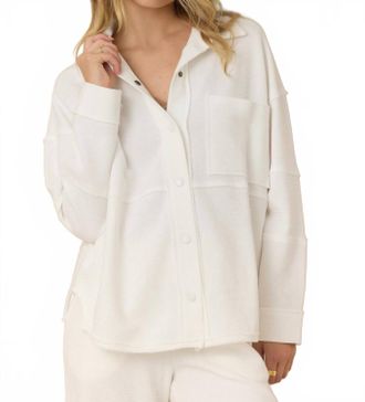 Vintage Havana Malia Comfort Cord Button Down Shacket In White