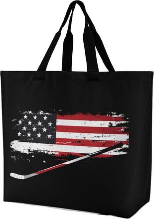 Generic Hockey Flag Large Reusable Shopping Bag Lightweight Foldable Tote Bags Washable Shoulder Handbag