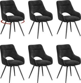 Woltu Woltu Juego De 6 Sillas De Comedor Giratorias 360&deg; De Terciopelo Chenilla, Dise&ntilde;o Moderno Con Patas De Metal Para Comedor/sala De Estar, Negro