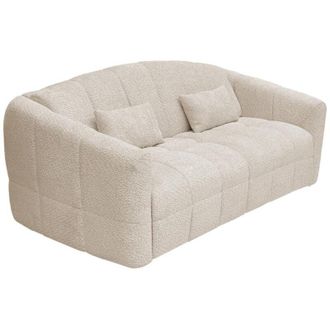 Vente-Unique [NEW VERSION]Divano letto 3 posti ribalta Letto 130cm Materasso - 13cm memory Tessuto bouclette Panna - RETUNA