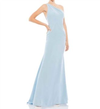 Mac Duggal One Shoulder Backless Formal Dress In Light Blue