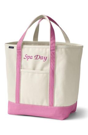 Lands End Open Top Canvas Tote Bag in Natural/fresh Pink at Nordstrom, Size X-Large