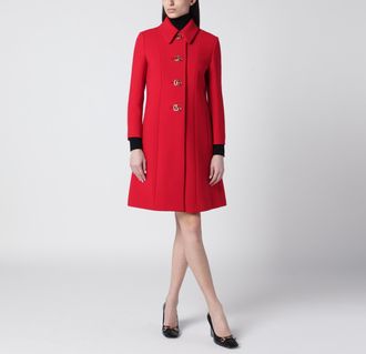 Gucci Cappotto rosso in lana con bottoni GG