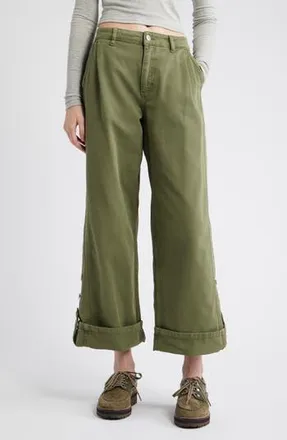 Damson Madder Wylie Button Cuff Wide Leg Organic Cotton Jeans in Khaki at Nordstrom Rack, Size 10 Us / 14 Uk