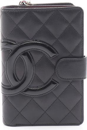 Chanel Black Leather Patent Leather Wallet (Bi-Fold) (Pre-Owned)