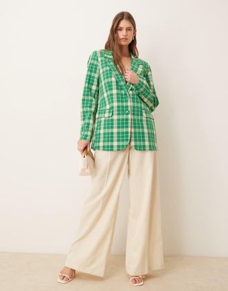 Vero Moda Blazer sartoriale verde acceso a quadri