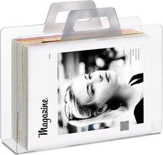 Relaxdays Relaxdays - Magazine Rack & Newspaper Basket, Catalogue Holder, 2 Handles, Acrylic, HxWxD 29x33x10cm, Transparent, Silver