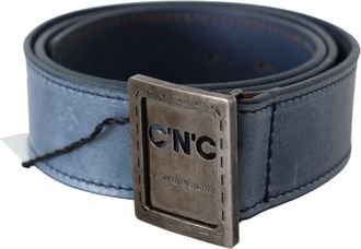 Costume National Womens Blue Normal Leather Logo Buckle Belt