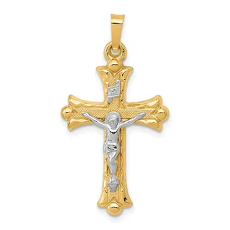 Diamond2Deal 14k Two-tone Gold Textured and Polished INRI Crucifix Cross Pendant