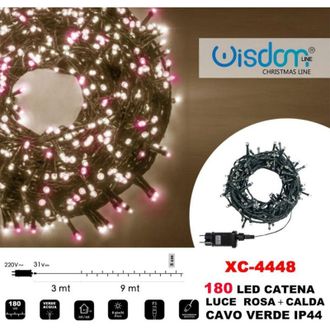 Trade Shop Trade Shop - Cadena De Luz 180 Led Luci&eacute;rnagas Luz Rosa + Verde C&aacute;lido Cable Ip44 Xc-4448