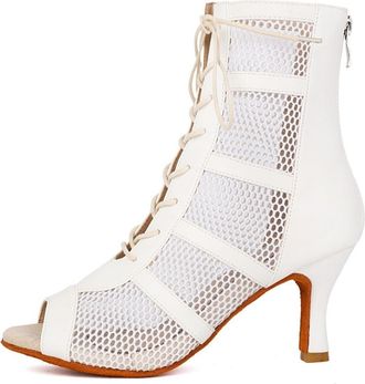 Miyoopark Dance Practice Shoes for Women Mesh Ballroom Sandals Party Prom Ankle Booties L446 White Synthetic 7.5cm Heel UK 3.5