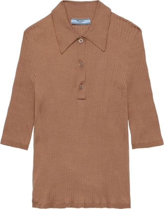 Prada Polo in cotone con ricamo logo - Marrone