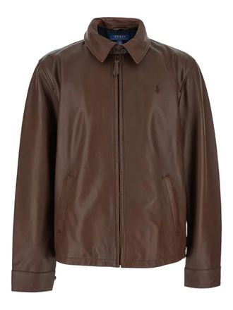 Polo Ralph Lauren Polo Pony-debossed jacket - men - Lamb Skin/Cotton - L - Brown
