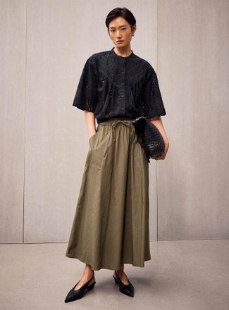Second Female Womens Elastic waist long khaki poplin skirt