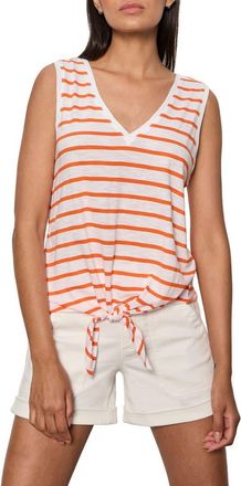 Sanctuary Floral Print Cotton Blend Tank in White/Hibiscus Orange Stripe at Nordstrom, Size X-Large