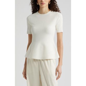 Nordstrom Short Sleeve Peplum Sweater in Ivory Tofu at Nordstrom, Size Xx-Small