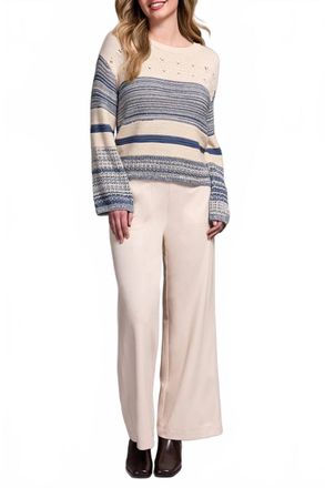 Tribal Long Bell Sleeve Boat Neck Sweater In Blue