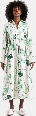 Erdem Womens Green Floral Linen Midi Shirt Dress
