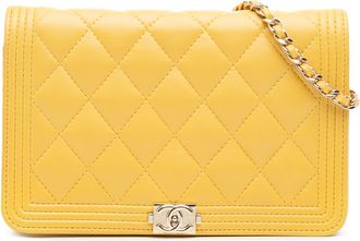 Chanel Pre-owned Womens Boy Wallet On Chain Quilted - Mustard Leather - One Size
