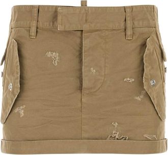 Dsquared2 Khaki Canvas Mini Rok - Dames - Korte rokken - Groen - S - Katoen - Rokken