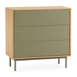 HOMN C&oacute;moda de noche 3 cajones color roble/verde