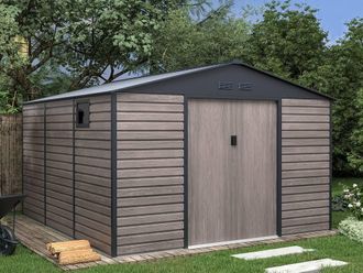 Vente-Unique Garden Shed - 13.12 M&sup2; - Galvanised Steel With Grey Wood Effect