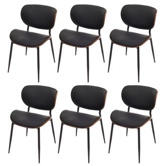 Hhg Hhg - Juego De 6 Sillas De Comedor 233, Silla, Madera Curvada Imitaci&oacute;n Cuero 280g/m&sup2; Oeko-tex Mvg, Aspecto Nogal, Negro