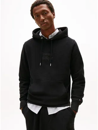 Tommy Hilfiger Mens Embroidered Tonal Logo Terry Sweatshirt - Black - XS