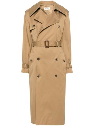 Saint Laurent cotton trench coat - women - Cotton/Cotton/Cupro - 40 - Neutrals