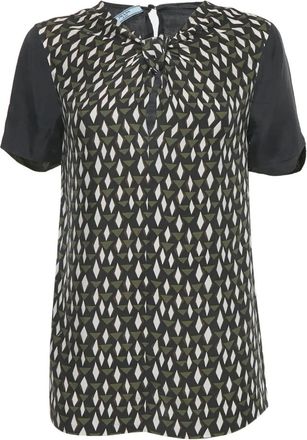Prada Top in seta con stampa geometrica - Nero