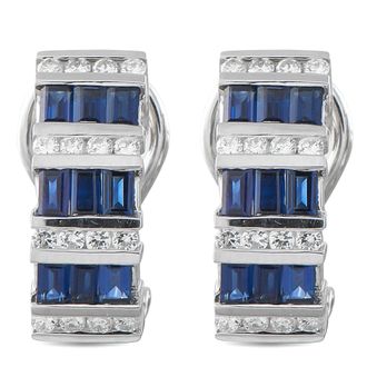 Luxury Bazaar 18K White Gold 0.35ct Diamond and Sapphire Earrings MF02-050626