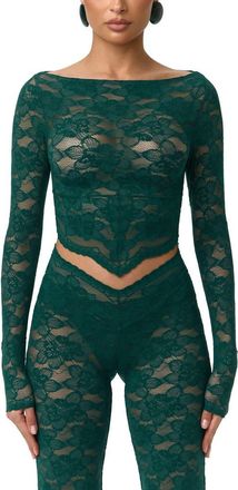 Naked Wardrobe Lace Crop Top in Pine Green at Nordstrom, Size X-Large