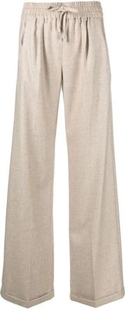 Kiton Elegant Beige Cashmere High Waist Pants - Dames - Wijde Broeken - Beige - S - Kasjmier - Broeken