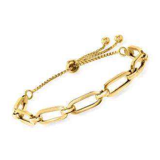 Ross-Simons Italian 18kt Gold Over Sterling Paper Clip Link Bolo Bracelet