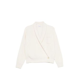 Brunello Cucinelli White Shawl Neck Sweater