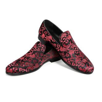 AlltheMen Heren Penny Loafers met Elegante Jacquard Rood