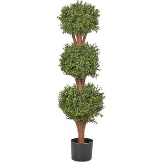 Beliani Beliani - Planta Artificial En Maceta Uso Interior Exterior Decoraci&oacute;n De Pl&aacute;stico Tronco De Madera Con Maceta Negra 120 Cm Buxus Ball Tree