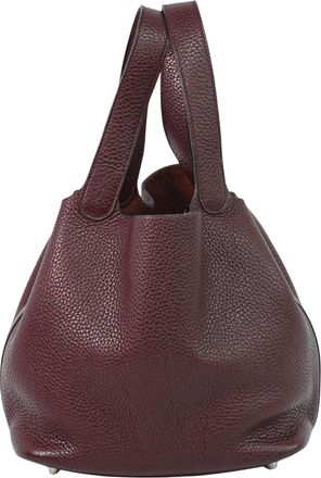 Herm&egrave;s Picotin Lock Bag Clemence Burgundy Leather Handbag (Pre-Owned)