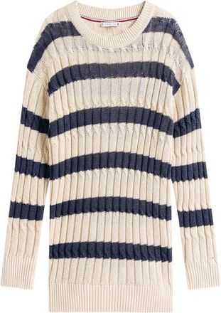Tommy Hilfiger Linen Cable LS C-Nk - Dames - Ronde hals truien - Beige - L - Linnen - Truien & Vesten