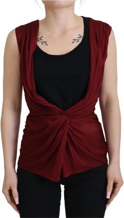Dolce & Gabbana Bordeaux Zijde Blend Top Blouse - Dames - Tops zonder mouwen - Rood - M - Tops