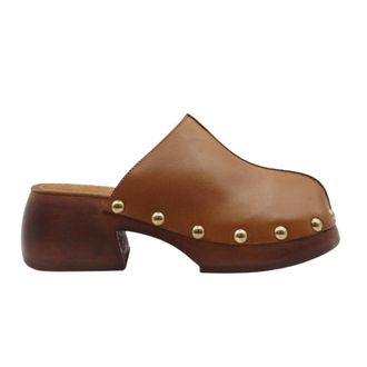 Coral Blue Beige leren muiltjes met hak - Dames - Muiltjes - Bruin - 41 EU - Leer - Schoenen