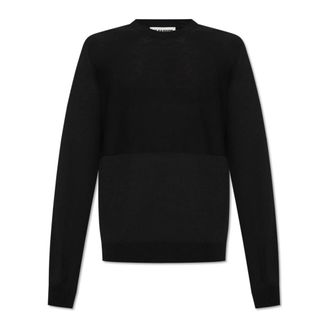 Jil Sander Round-neck Knitwear, male, Black, Size: S Wool Sweater
