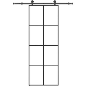 vidaXL Vidaxl - Puerta Corredera Con Set Herrajes Vidrio Esg Aluminio 76x205 Cm