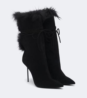 PARIS TEXAS Lidia shearling-trimmed suede ankle boots