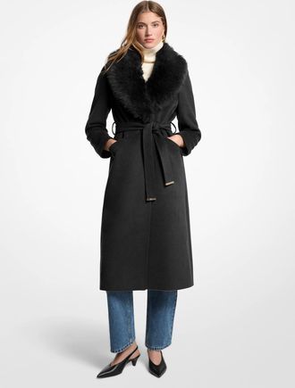 Michael Kors Faux Fur Trim Wool Blend Coat