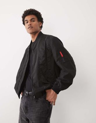 HUGO BOSS HUGO Red - Giacca bomber nera con zip-Nero